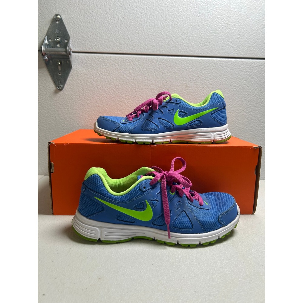 Nike Revolution 2 Blue Lime Green Pink Women's Size 8 #3002